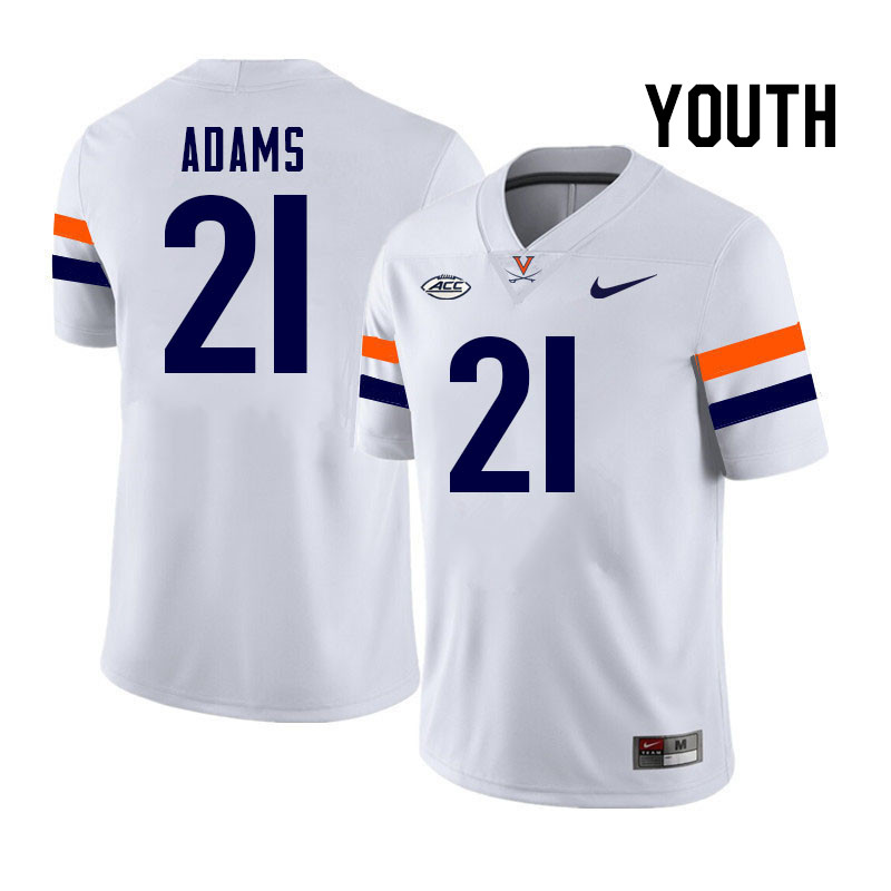 Youth Virginia Cavaliers #21 Keke Adams College Football Jerseys Stitched-White